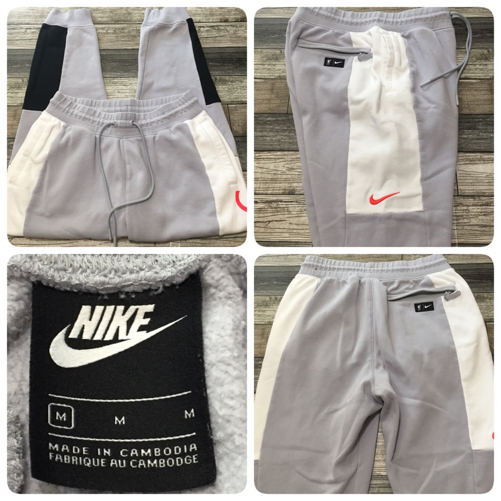 Nike Gray, White & Black Colorblock Fleece Joggers - Red Swoosh - Liverpool FC
